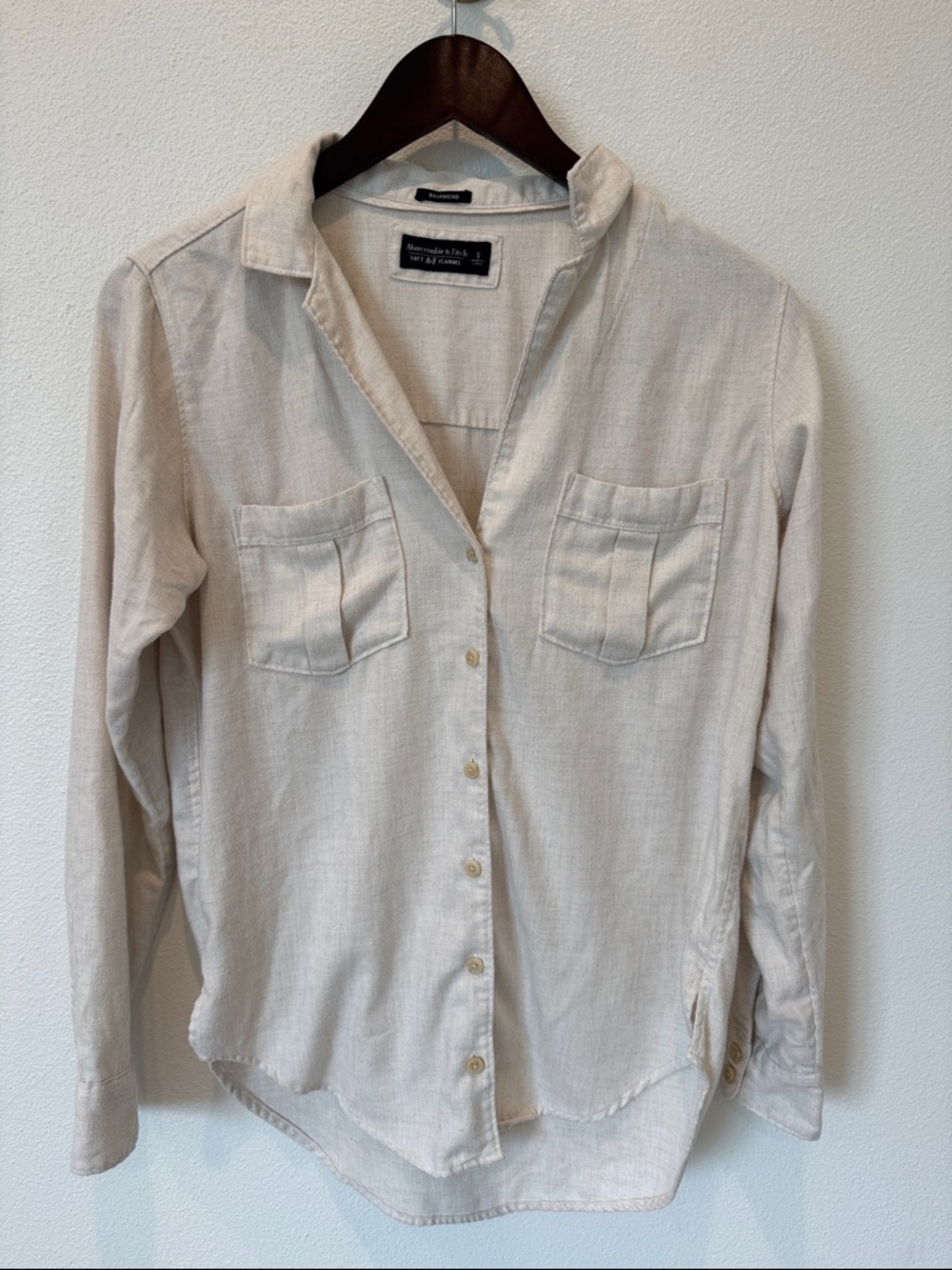 Abercrombie & Fitch Beige Button-Down Boyfriend Flannel Shirt